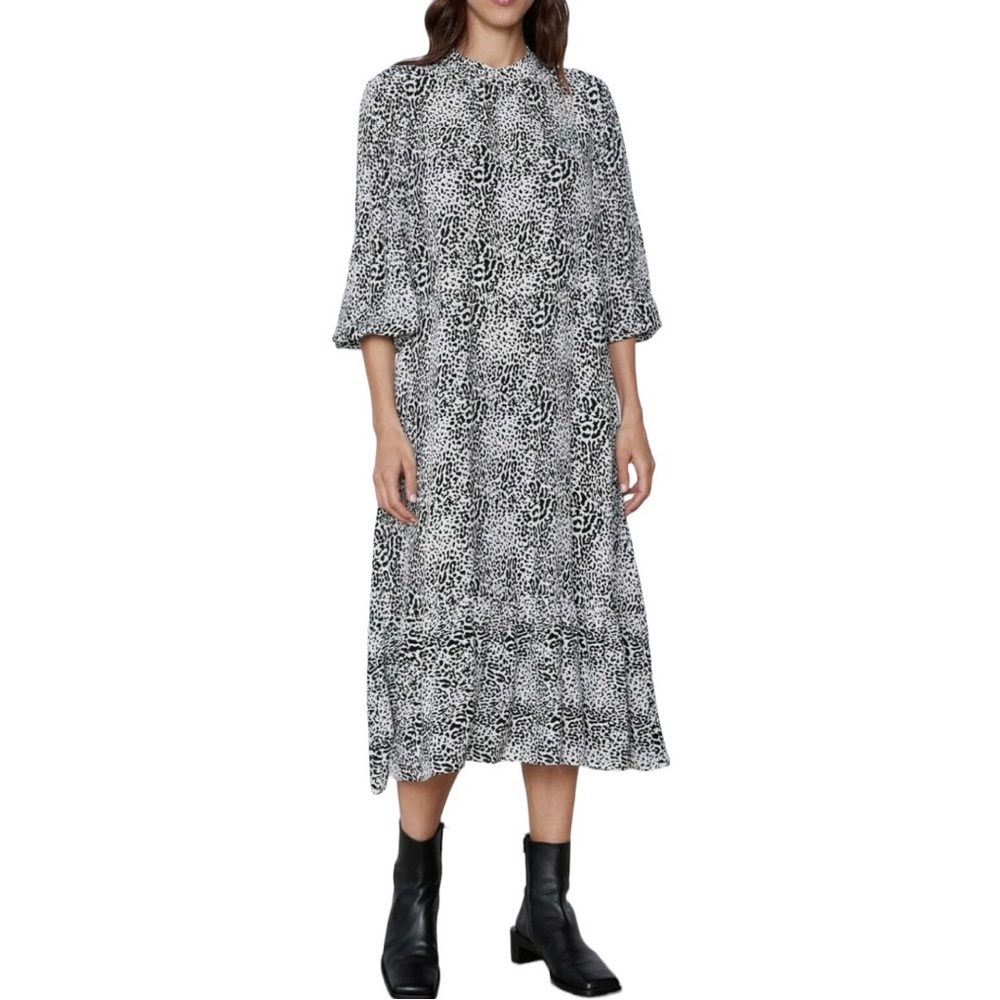 Zara Black And White Leopard Print Midi Dress